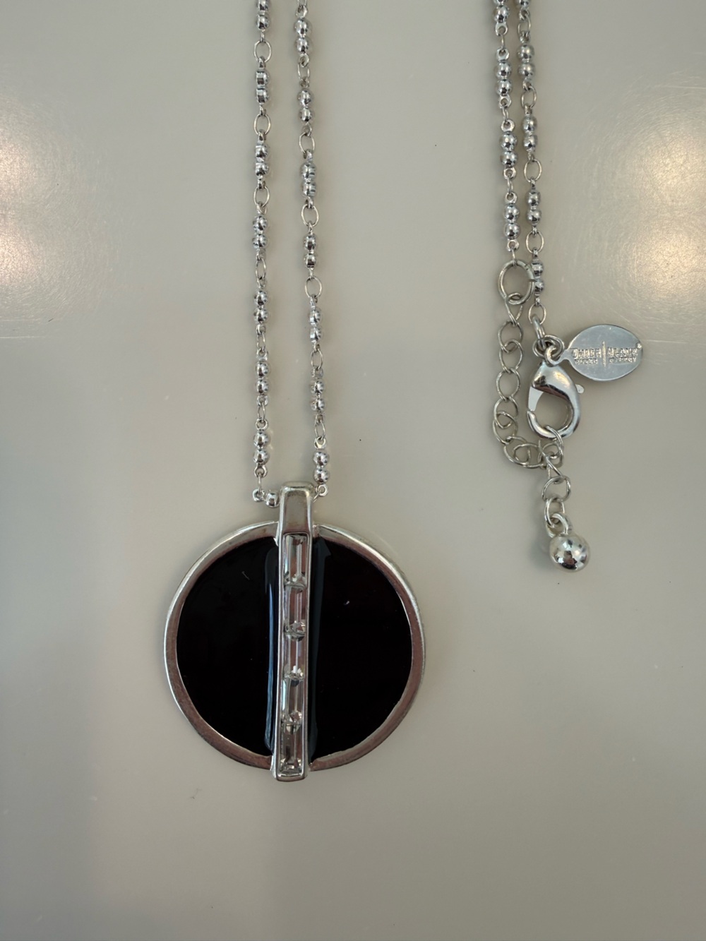 White House Black Market Silver-tone Necklace with Black Pendant